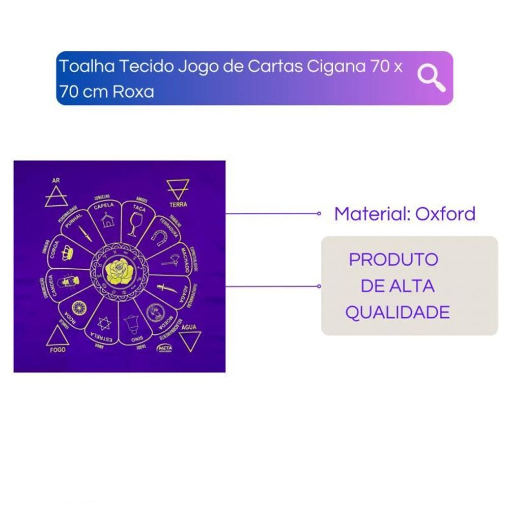 Toalha Tecido Jogo De Cartas Cigana 70 X 70 Cm Roxa