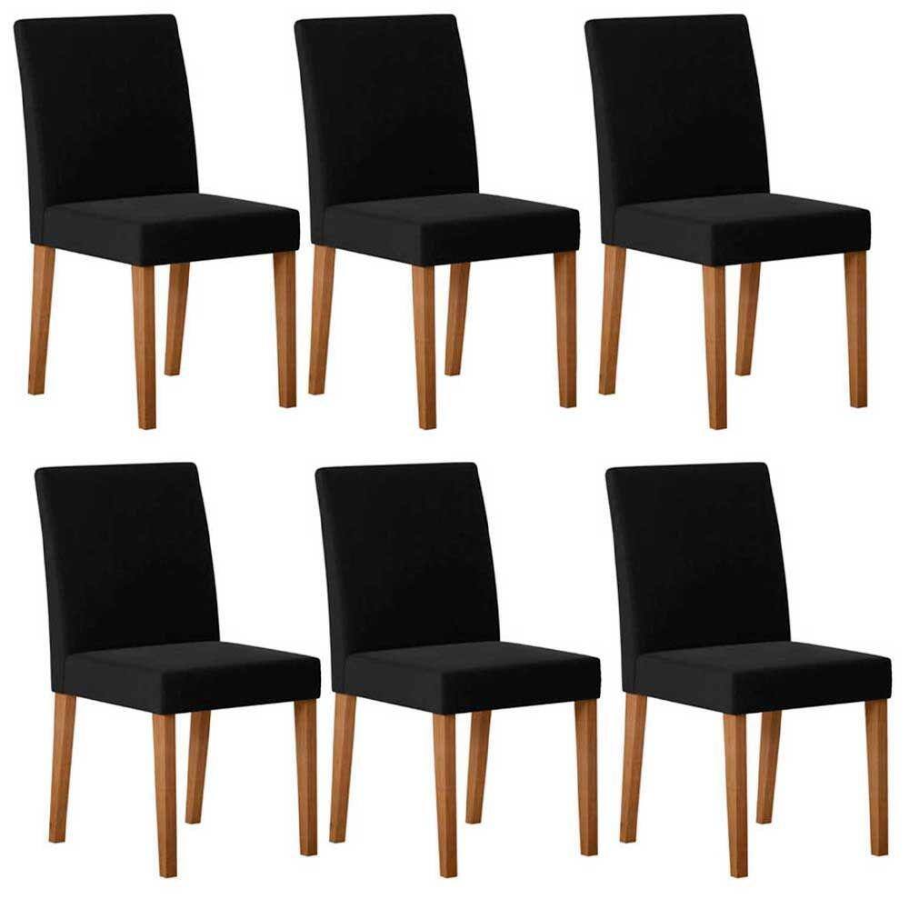 Kit 6 Cadeiras de Jantar Belisa N04 Veludo Preto/Ipê - Mpozenato