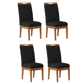 Kit 4 Cadeiras de Jantar Raquel N04 Veludo Preto/Ipê - Mpozenato