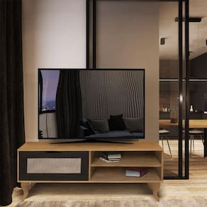 Rack Bancada Tv até 50 Madeira Florença Palha Indiana - Imbuia/preto