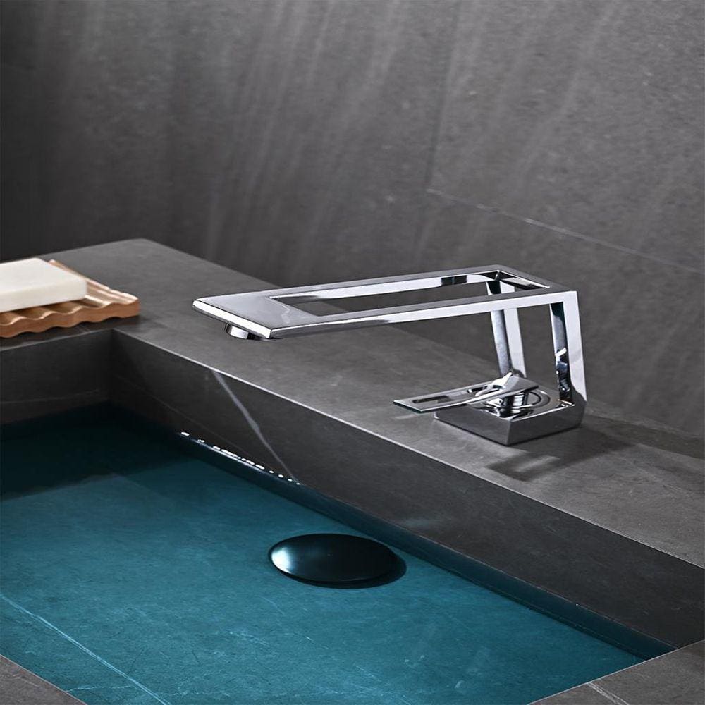 Torneira Misturador Monocomando De Banheiro Quadrada Bica Alta Moderna Luxo Cromado Ca8206c Luuk Young