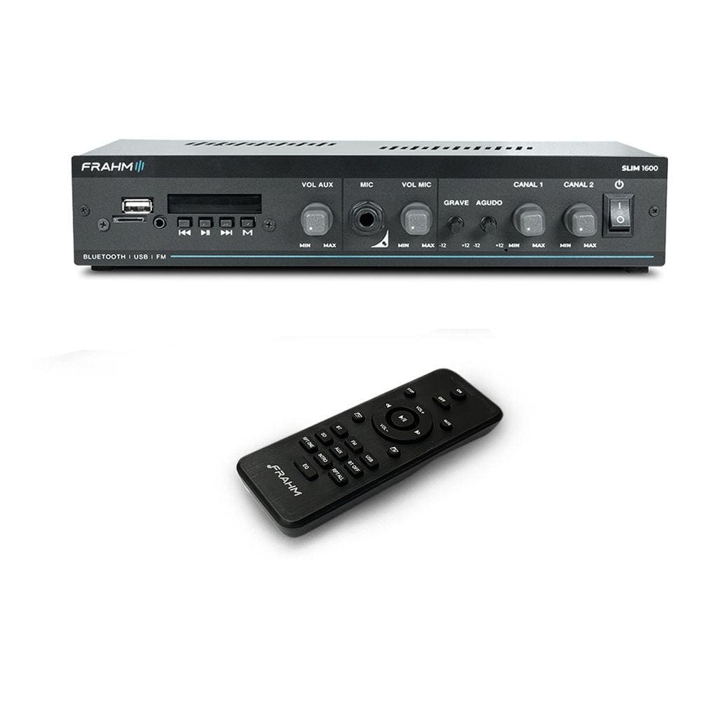 Amplificador Frahm Slim 1600 G5 Bt/Usb/Sd/Aux C/ Controle 2X30 Watts Rms - Até 12 Caixas - 110/220V