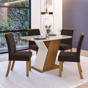 Conjunto Sala de Jantar Tampo MDF com Vidro Canto Arredondado 120 Cm 4 Cadeiras Juanita Casa 812