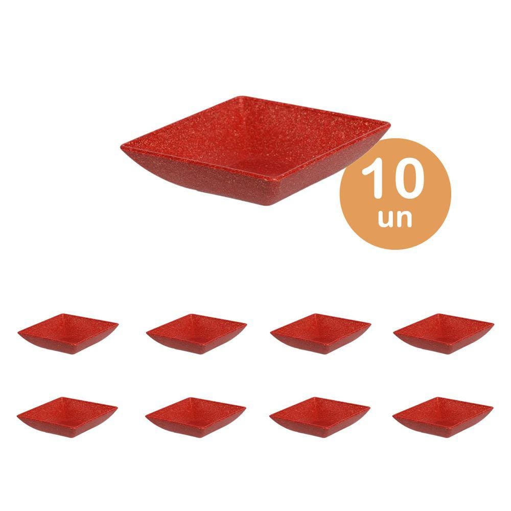 10Un Prato Mini Petisqueira Quadrado Aperitivos Vermelho