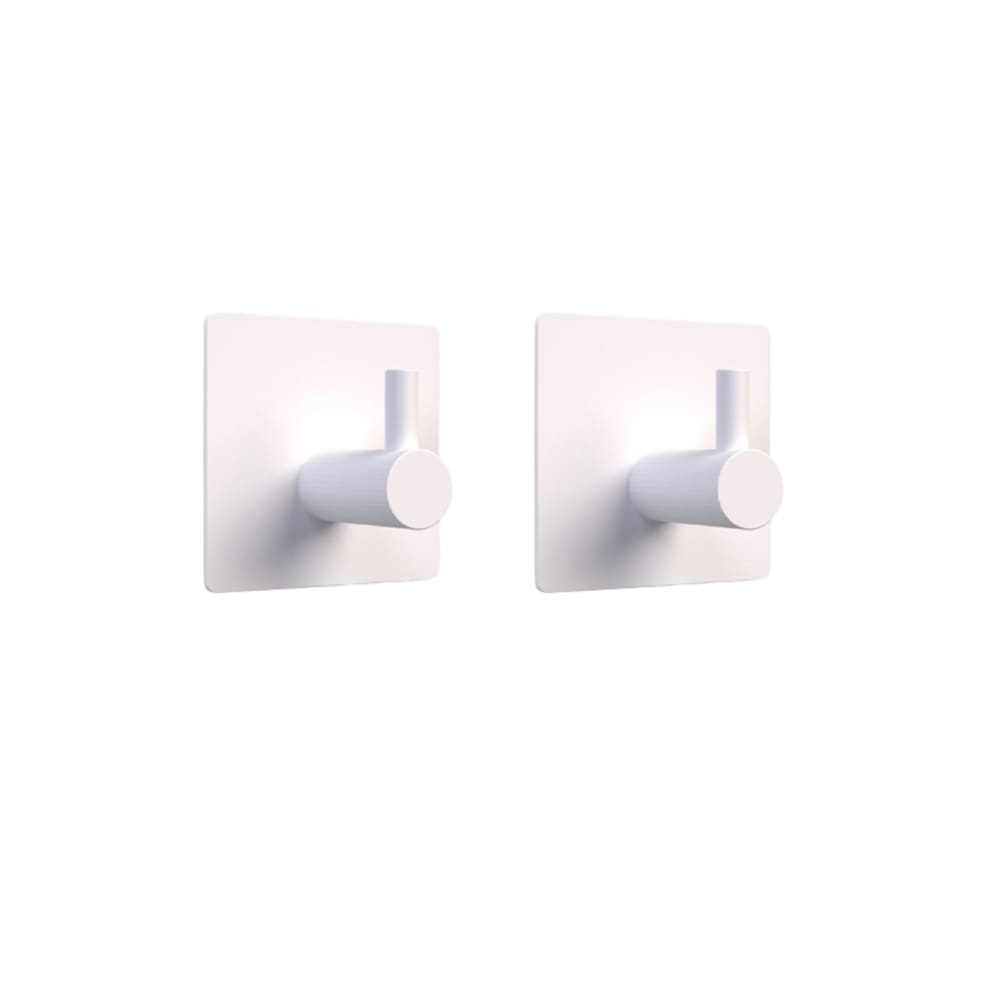 02 Gancho Cabide De Parede Autoadesivo Quadrado Inox Branco