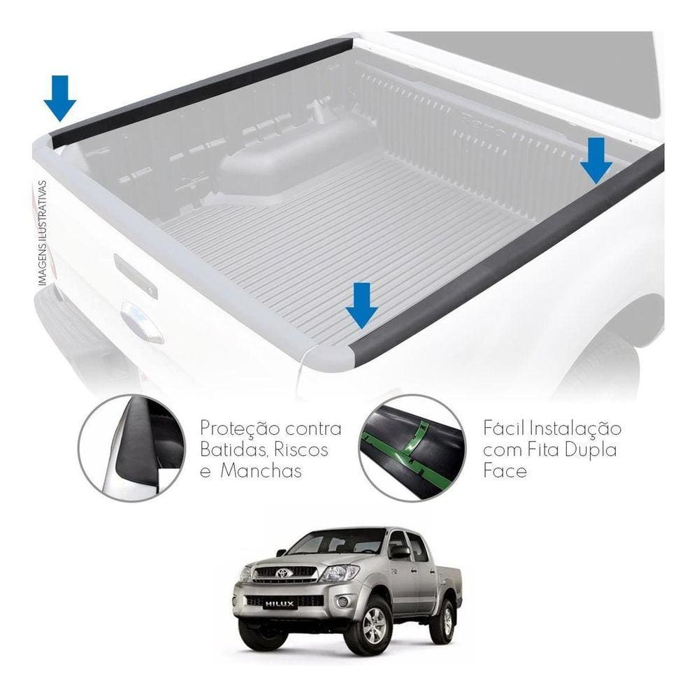 Protetor Borda Lateral Caçamba Hilux Cab Dupla 2005 Até 2015 Preto Especifico