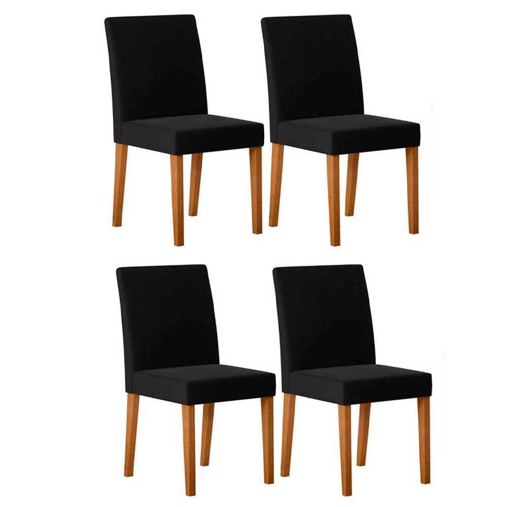 Kit 4 Cadeiras de Jantar Belisa N04 Veludo Preto/Ipê - Mpozenato