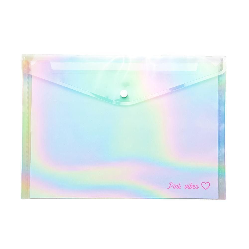 Pasta Plástica Envelope - Leoarte - Pink Vibes Holográfica