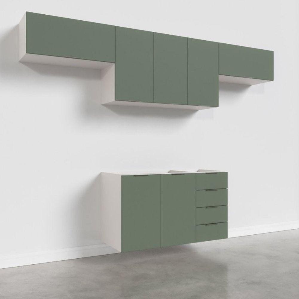 Cozinha Modulada 4 Peças sem Tampo 3 Aéreos 5 Portas e 1 Balcão Ipanema CabeCasa MadeiraMadeira Verde Folha/Branco