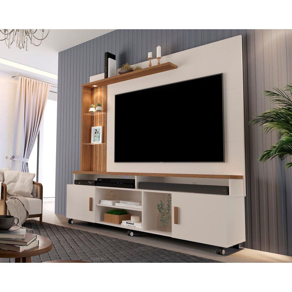 Estante Home Ocean Para Tv Até 65 Polegadas -2 Portas e Nicho com Leds -Rodizio