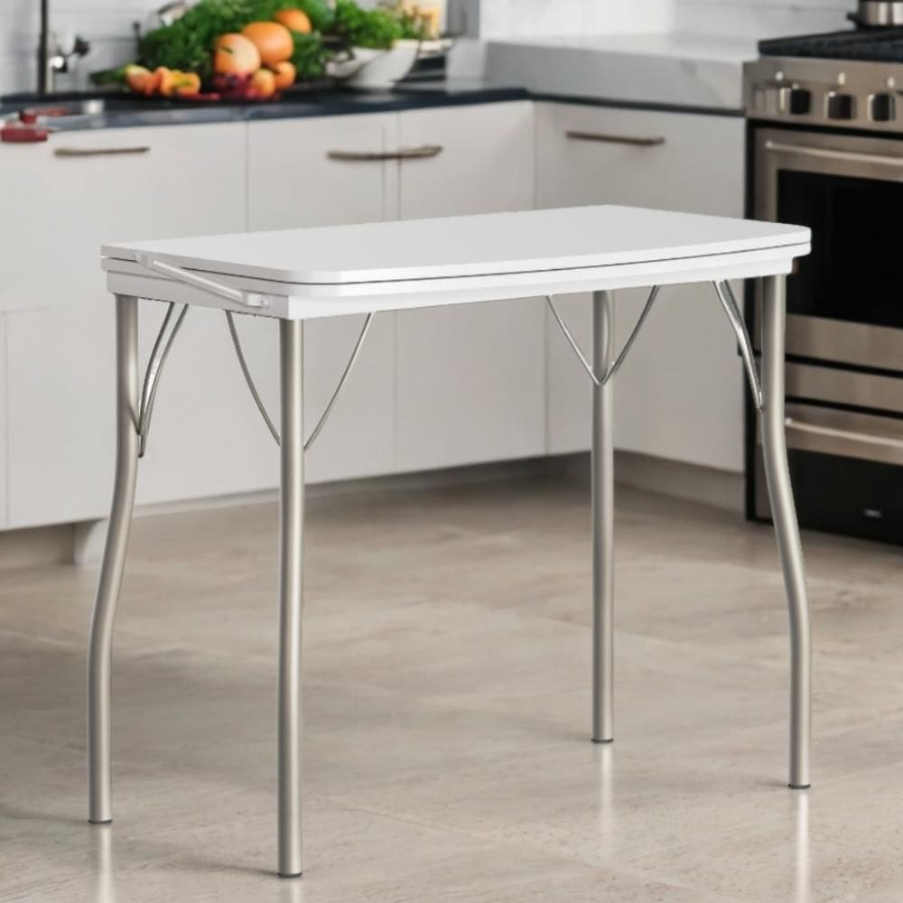 Mesa Dobrável Tampo Branco Tubos Prata 216 Carraro