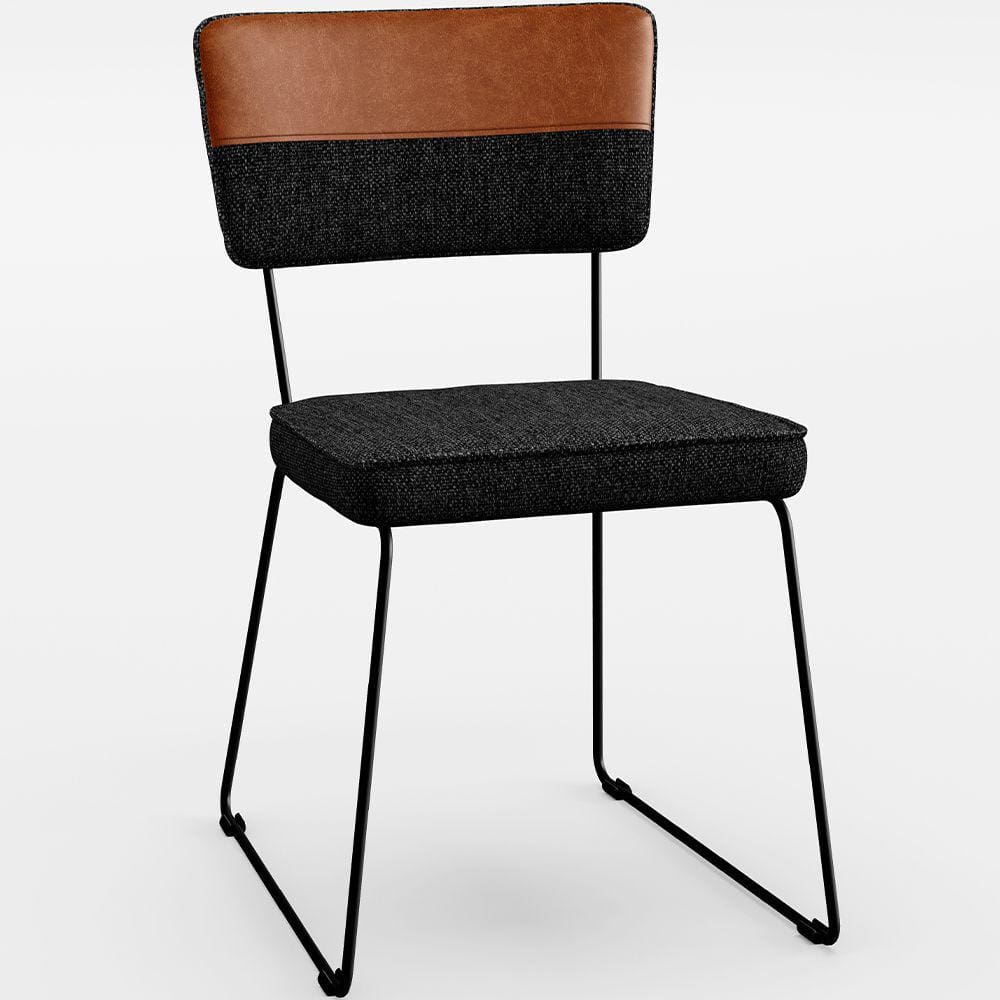 Cadeira Estofada Sala De Jantar Base Aço Allana L02 Faixa Couríssimo Camel Linho Chumbo - Lyam Decor