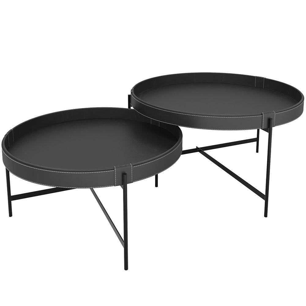 Kit 02 Mesas de Centro Decorativo Sala de Estar Industrial Sintético Preto P06 Aura - Lyam