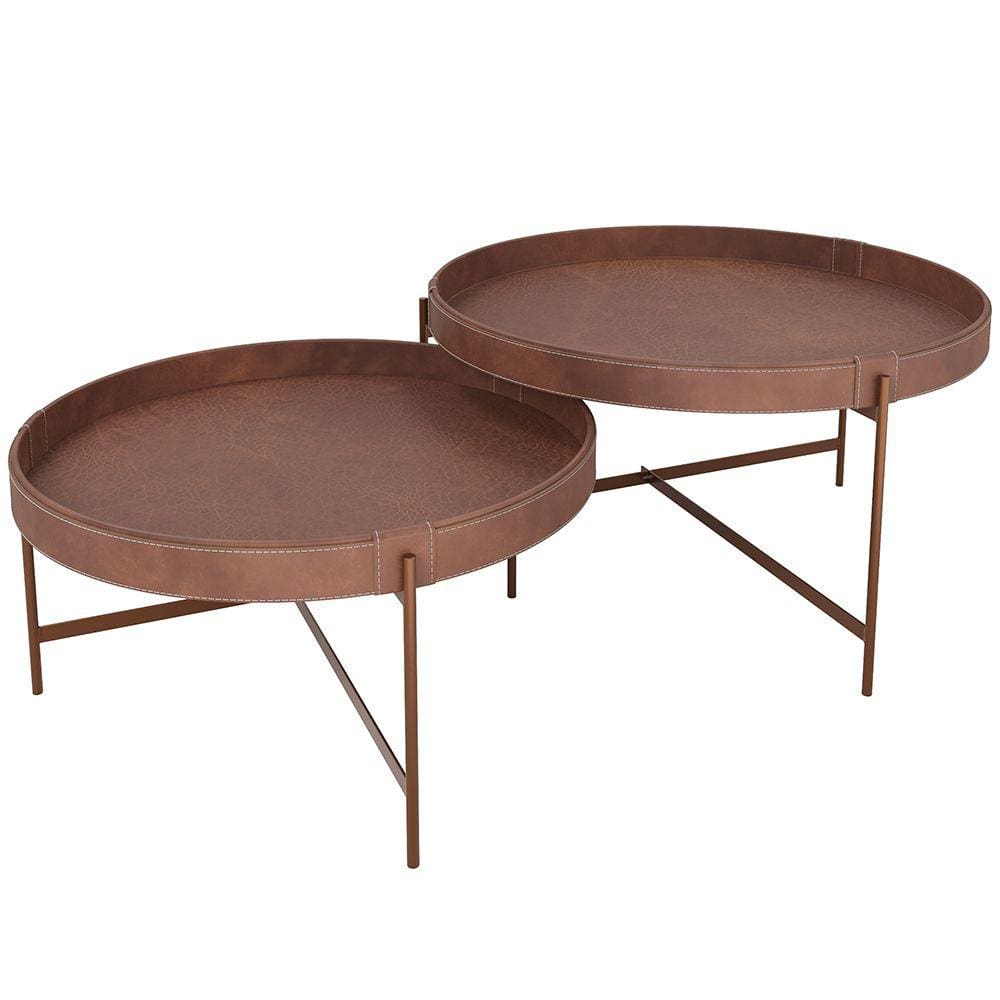 Kit 02 Mesas de Centro Decorativo Sala de Estar Industrial Sintético Whisky P06 Aura - Lyam