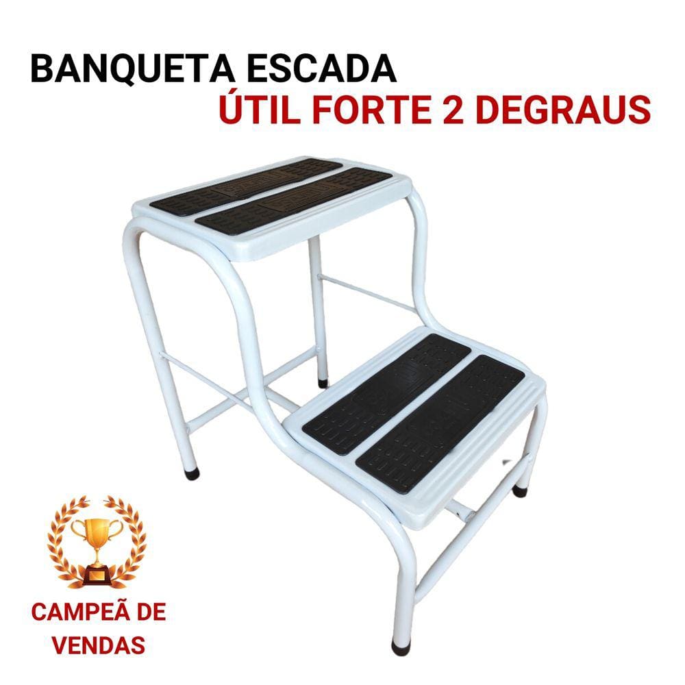 Escada Banqueta Hospitalar 2 Degraus Em Aço Reforçado Branca Com Tapete Ante Derrapante - Utilaço