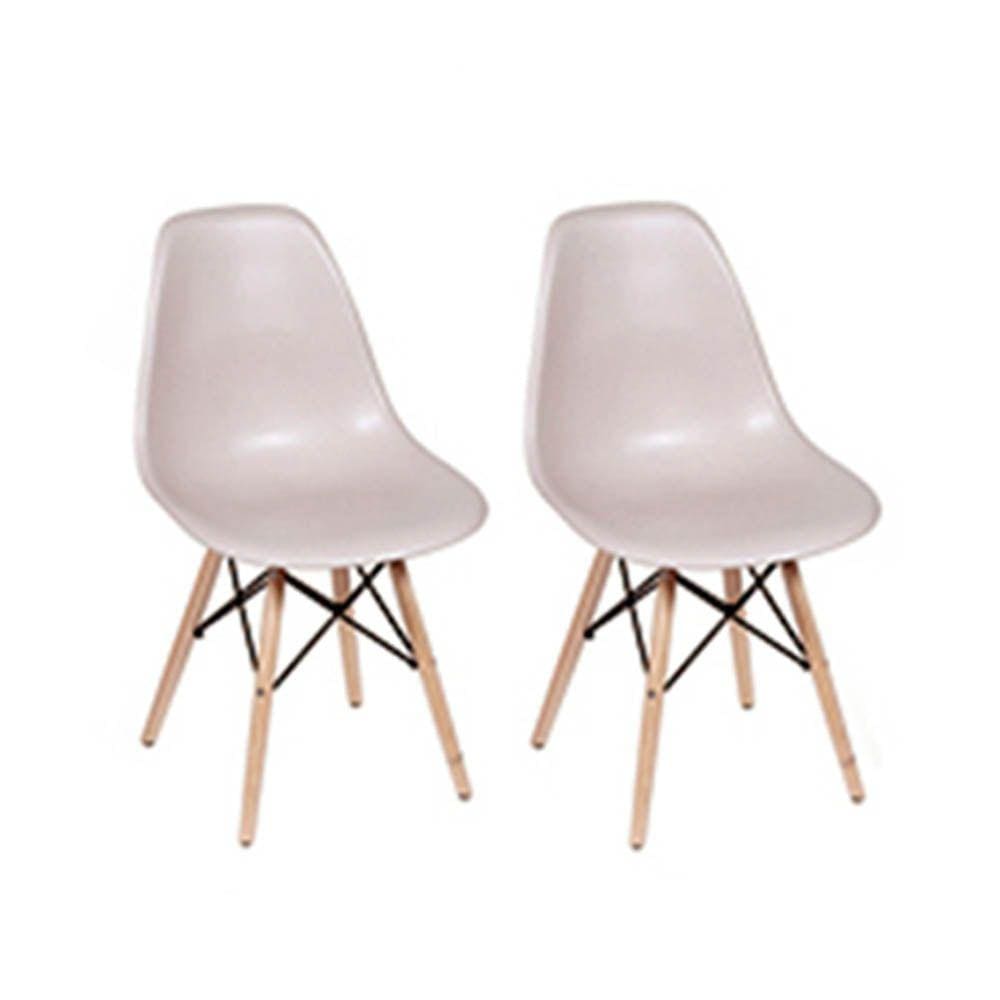 Conjunto 2 Cadeiras Eiffel Base Madeira - Bege Acinzentado