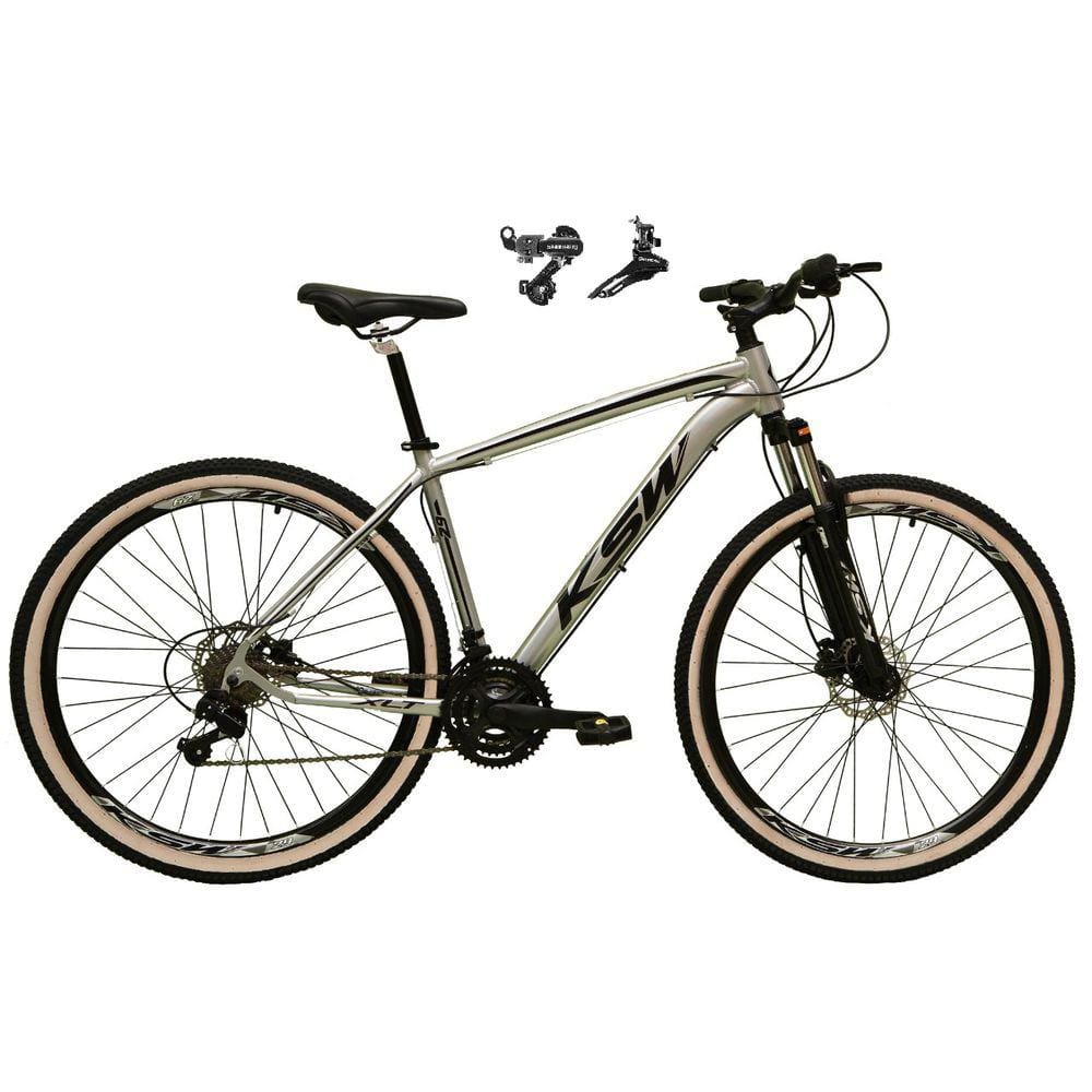 Bicicleta Aro 29 Ksw Xlt Alumínio 24v Câmbios Shimano Garfo Suspensão Pneu com Faixa Bege - Prata\Preto