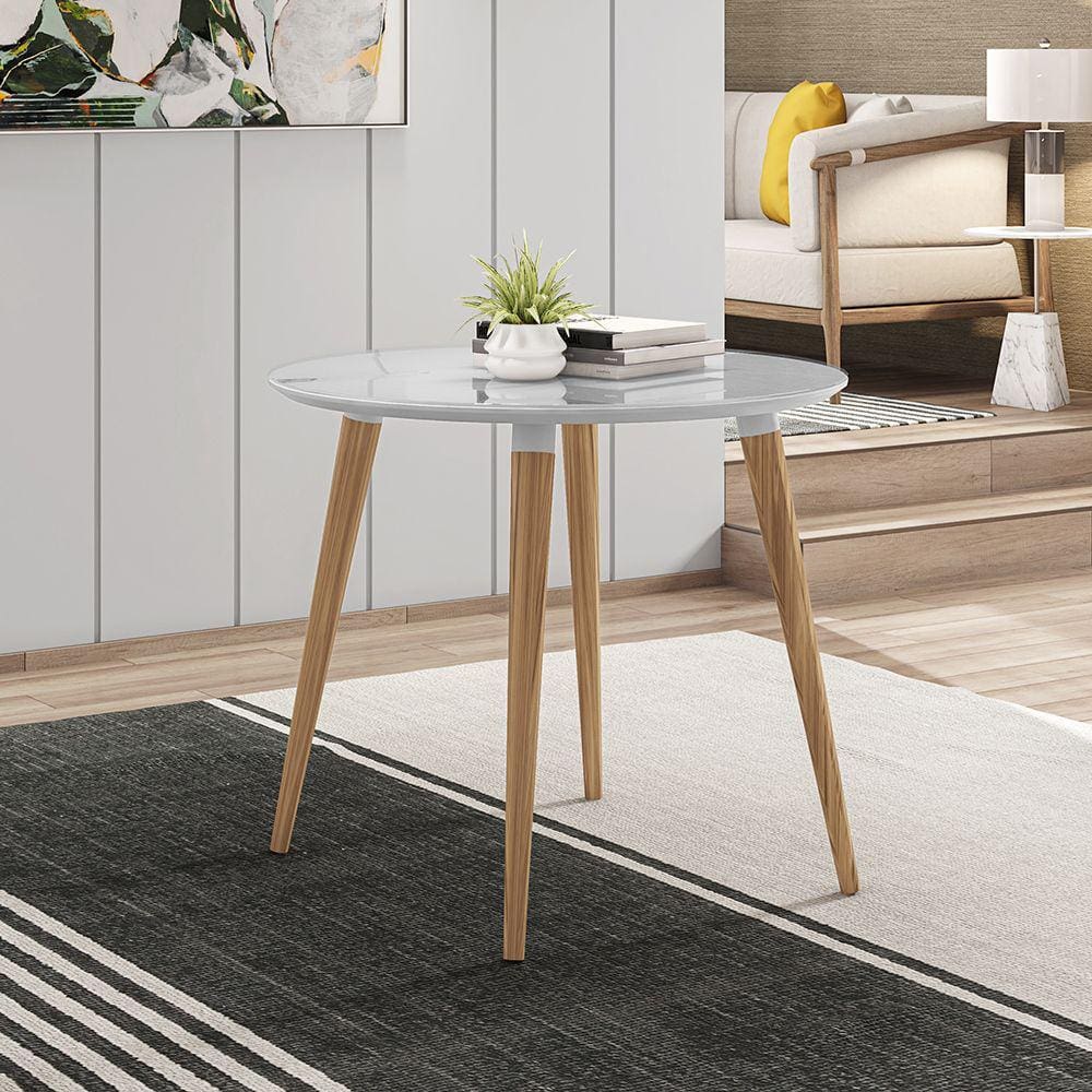 Mesa 90 cm Veneza Redonda c/ Tampo Vidro Branco Casa D