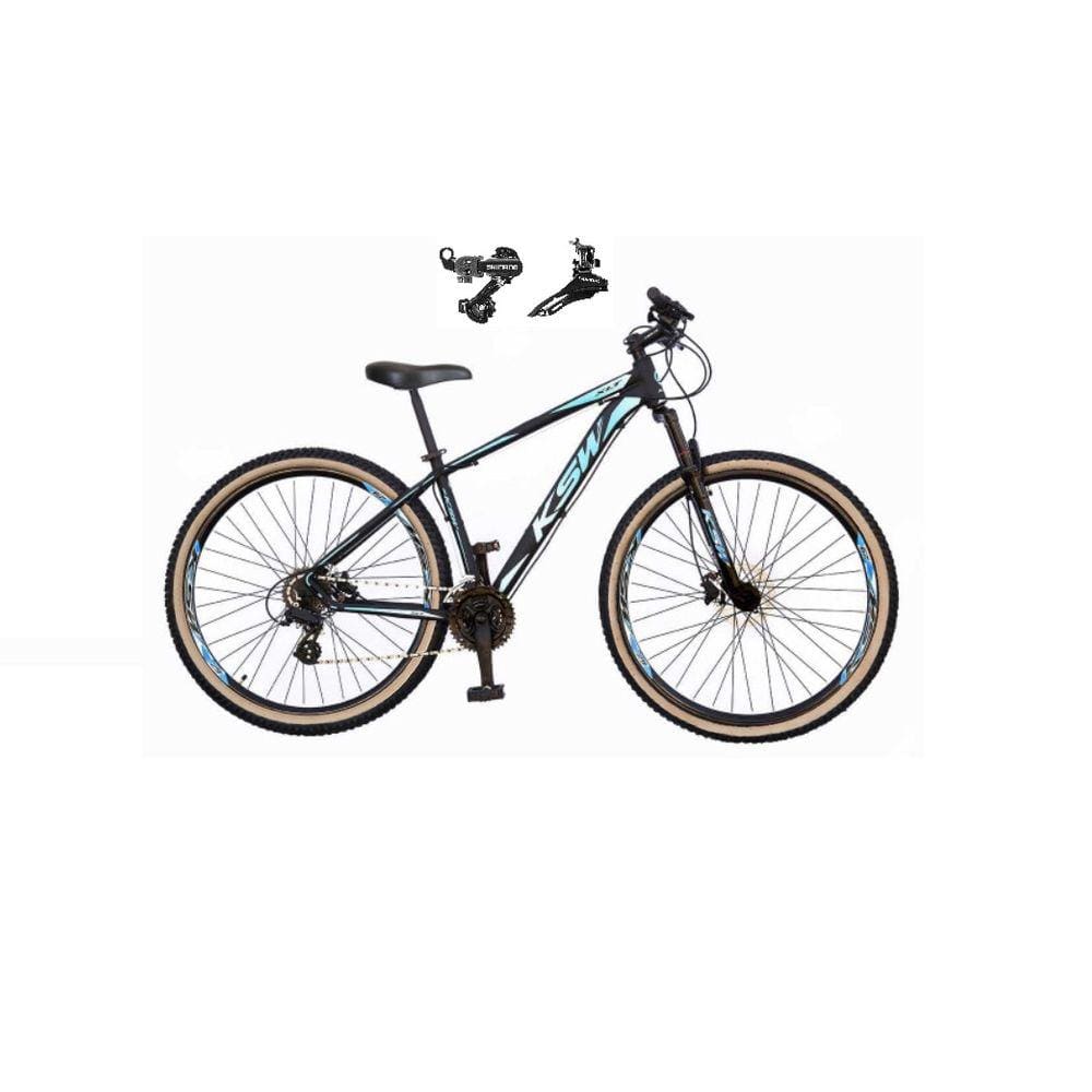 Bicicleta Aro 29 Ksw Xlt Alumínio 24v Câmbios Shimano Garfo Suspensão Pneu com Faixa Bege - Preto\Azul