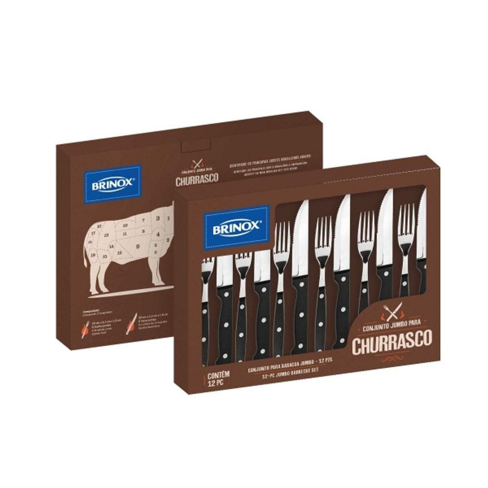 Conjunto para Churrasco 12 peças Brinox Jumbo Preto