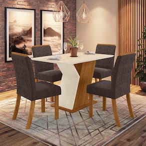 Conjunto Sala de Jantar Tampo MDF com Vidro Canto Reto 120 Cm 4 Cadeiras Juanita Casa 812