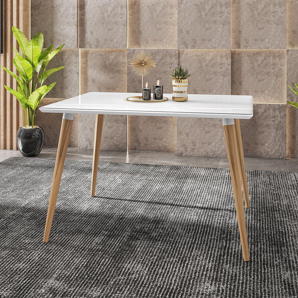 Mesa 120 cm Veneza Plus c/ Tampo Vidro Branco Casa D