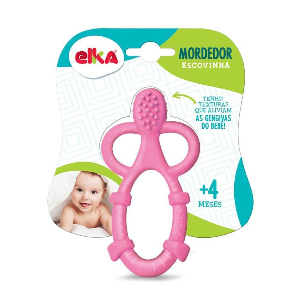 Mordedor E Escovinha Massageadora Elka - Rosa