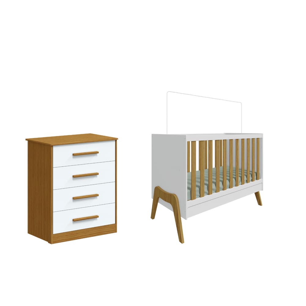 Berço 5x1 Guti e Cômoda Charlo 04 gavetas Moveis Peroba MDF