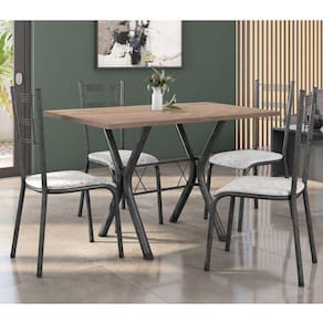 Conjunto Mesa de Jantar 136cm Miami com 4 Cadeiras Santiago Preto/Prata/Floral Cinza
