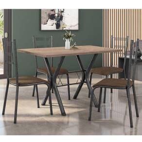 Conjunto Mesa de Jantar 136cm Miami com 4 Cadeiras Santiago Preto/Prata/Amadeirado