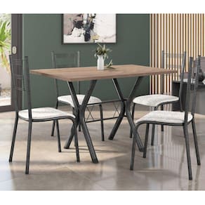 Conjunto Mesa de Jantar 136cm Miami com 4 Cadeiras Santiago Preto/Prata/Floral Bege