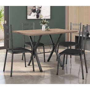 Conjunto Mesa de Jantar 136cm Miami com 4 Cadeiras Santiago Preto/Prata