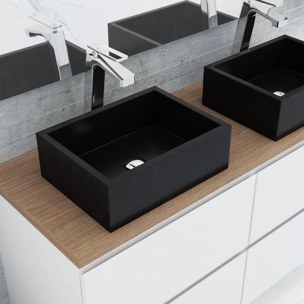 Cuba Para Banheiro sem Apoio Para Torneira Rubi Newstone Venturi Preto Fosco