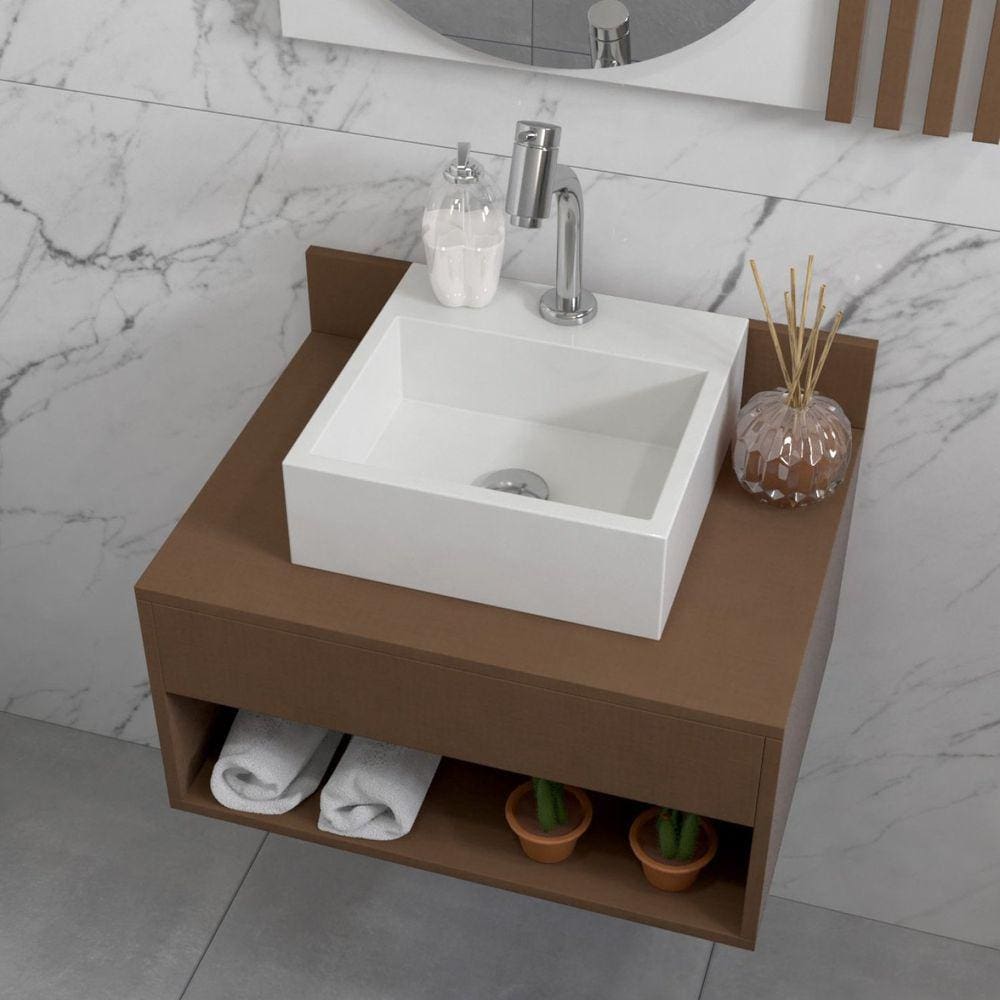 Cuba Para Banheiro com Apoio Para Torneira Topazio Newstone Venturi Branco