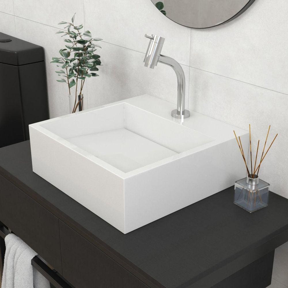 Cuba Para Banheiro com Apoio Para Torneira Fundo Oculto Jade Newstone Venturi Branco