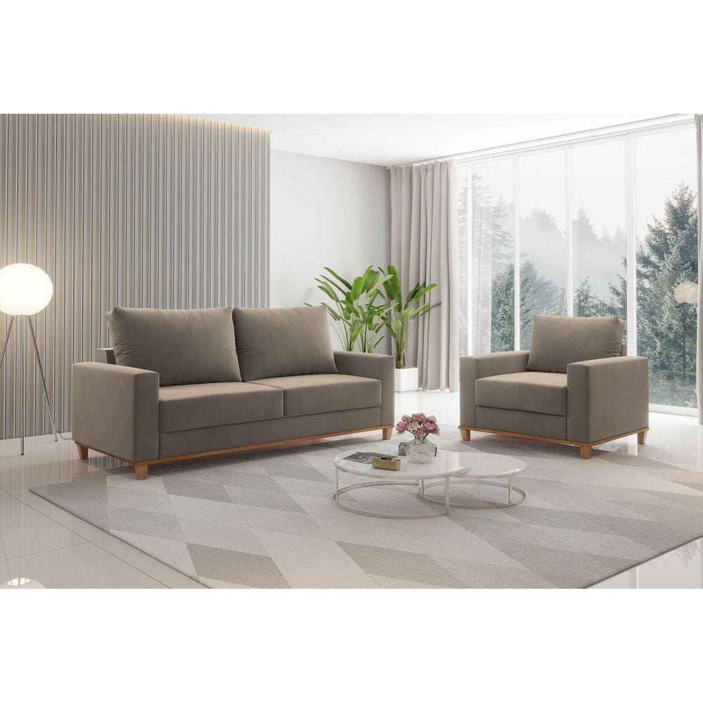 Kit Sofá Living 2 Lugares 181,5cm e Poltrona Alpino Pérola