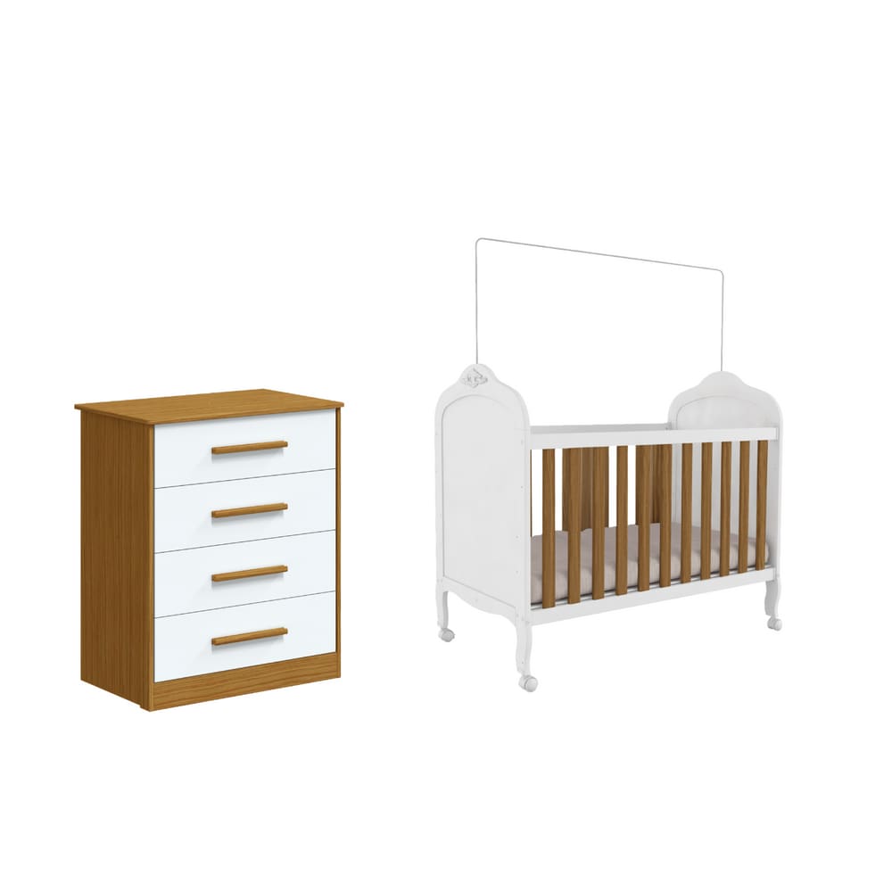 Berço Provençal Elo Cômoda charlo 04 gavetas Moveis Peroba