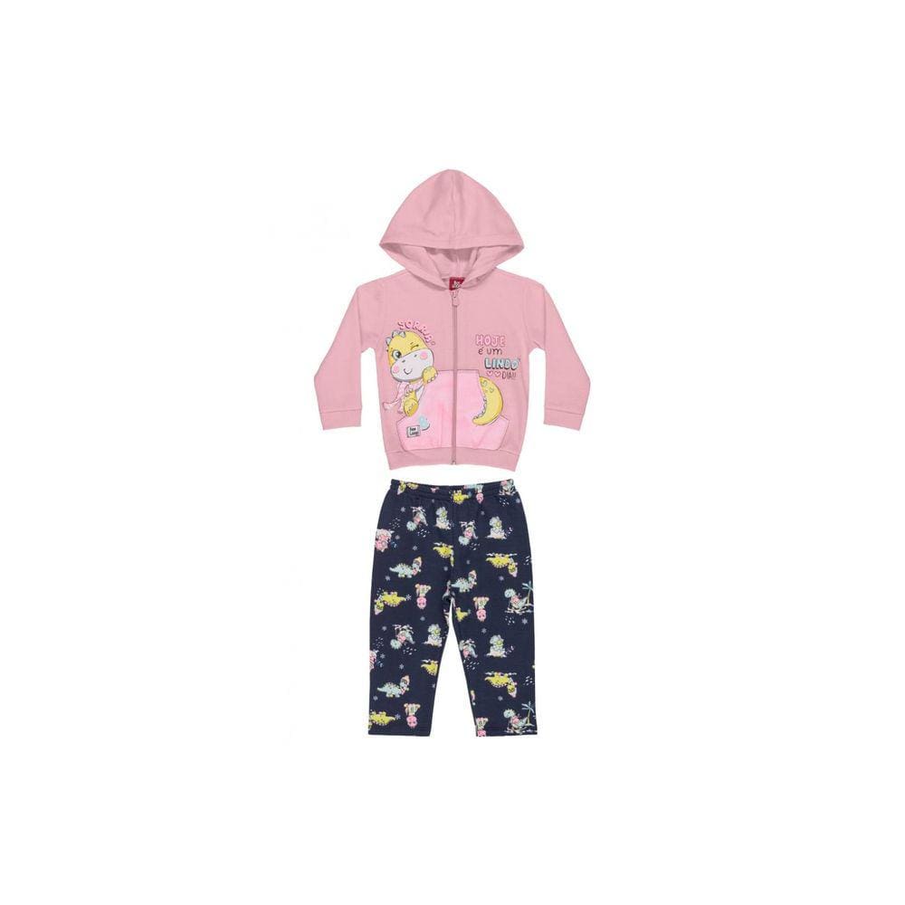 Conjunto Bee Loop Jaqueta e Calça em Moletom Rosa 14633