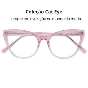 Armação de Óculos Feminino Gatinho Cat Eye Rosé/Azul 2023