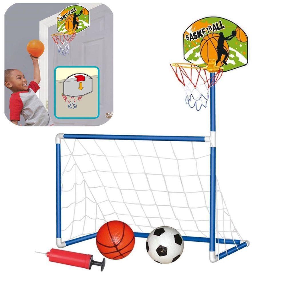 Jogo futebol e basquete c gol cesta rede infantil e 2 bola