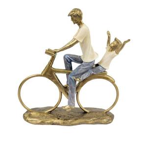 Enfeite Estatua Pai E Filho Na Bike  Dourado
