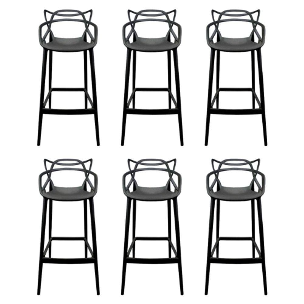 Kit 6 Banquetas Allegra Alta Master Preta Cozinha Americana Balcão Polipropileno