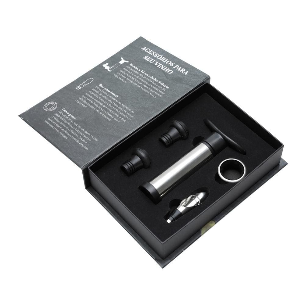 Jogo de Peças para Vinho com Caixa Wolff de Aço Inox