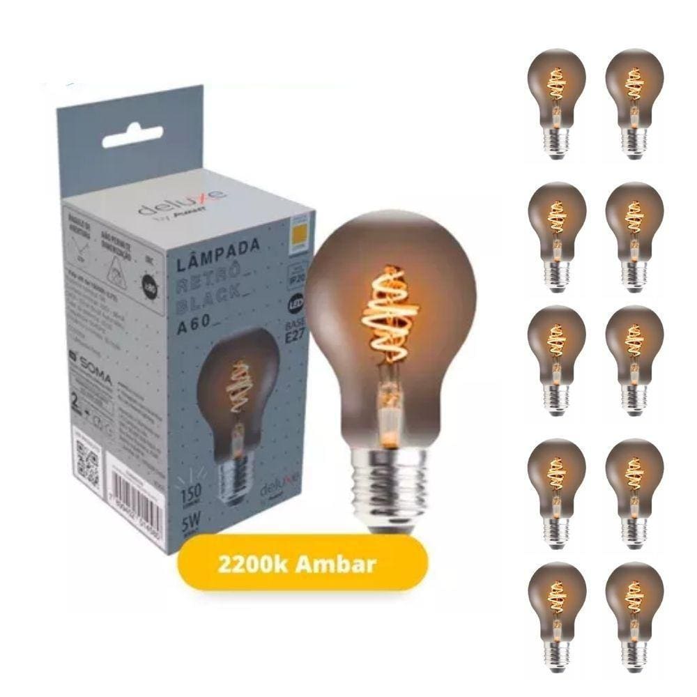 Lâmpada Led Avant Retro Black A60 2200k E27 Bivolt 10 Unid.