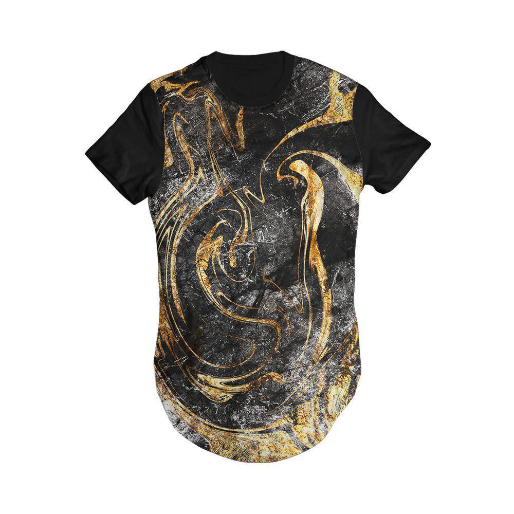 Camiseta Longline Di Nuevo Tinta Preta e Dourada