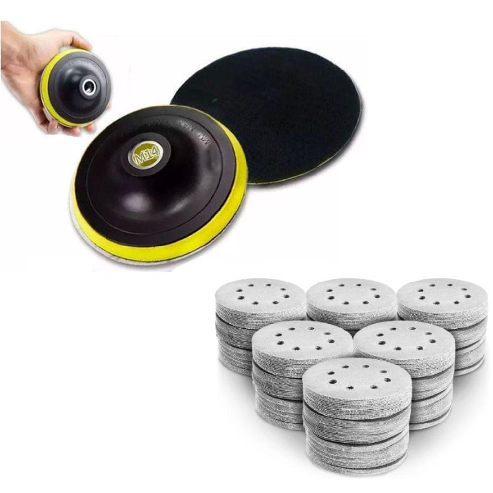 Kit Base Disco de Lixa 125mm x M14 E 10 Disco de Lixa Branco Grão 150