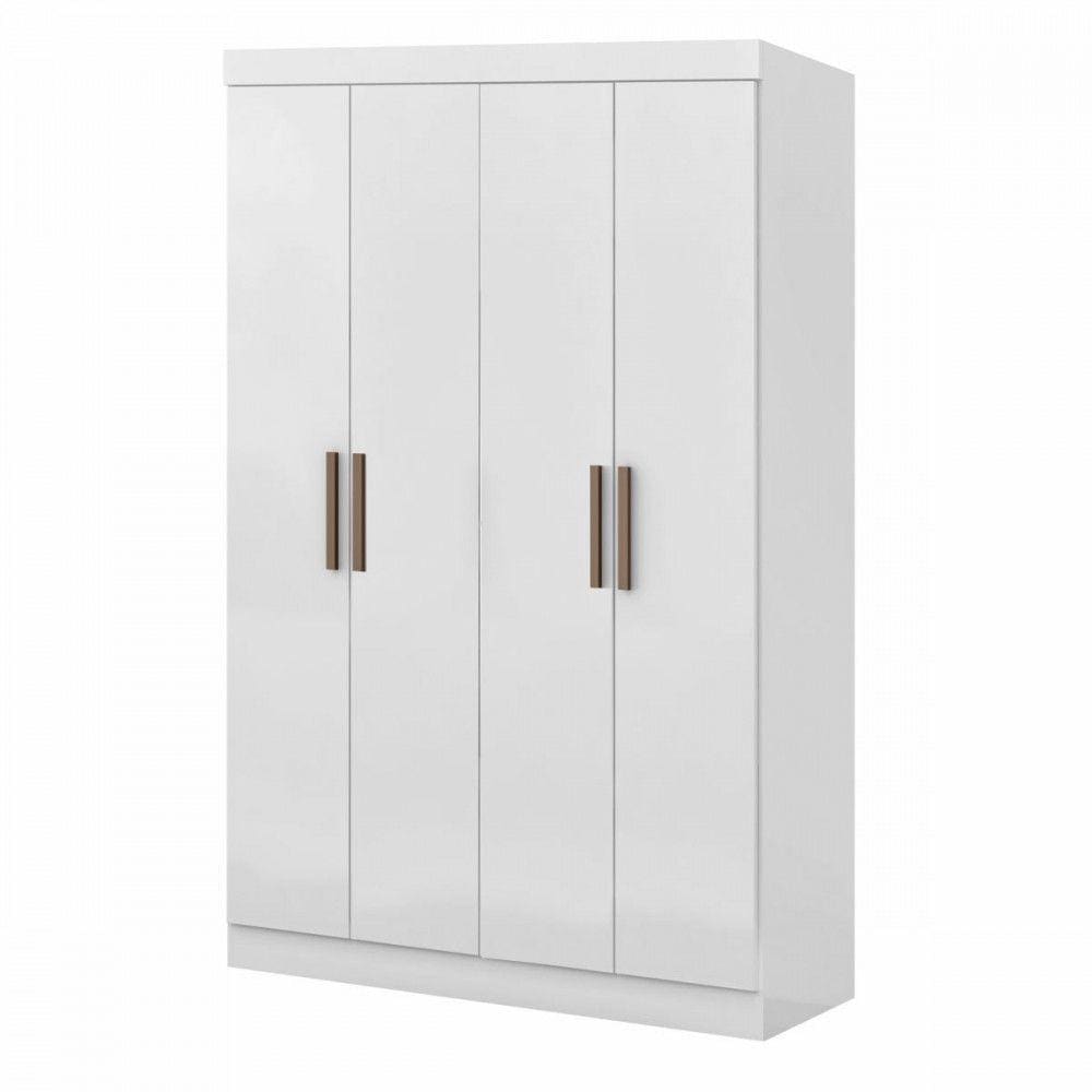 Guarda Roupa de Solteiro Paris 4 Portas MDF Branco Brilho Maxel