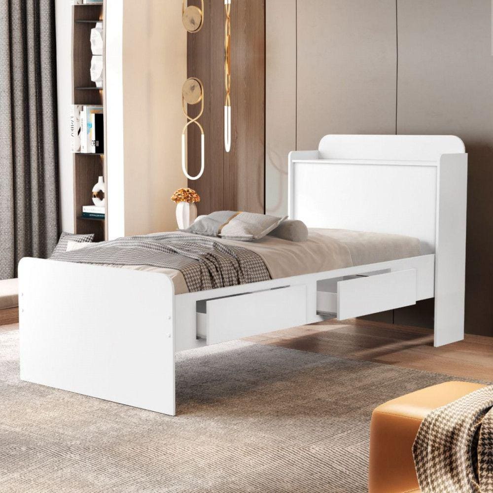 Cama de Solteiro com Baú Tamiris Branco Cambel