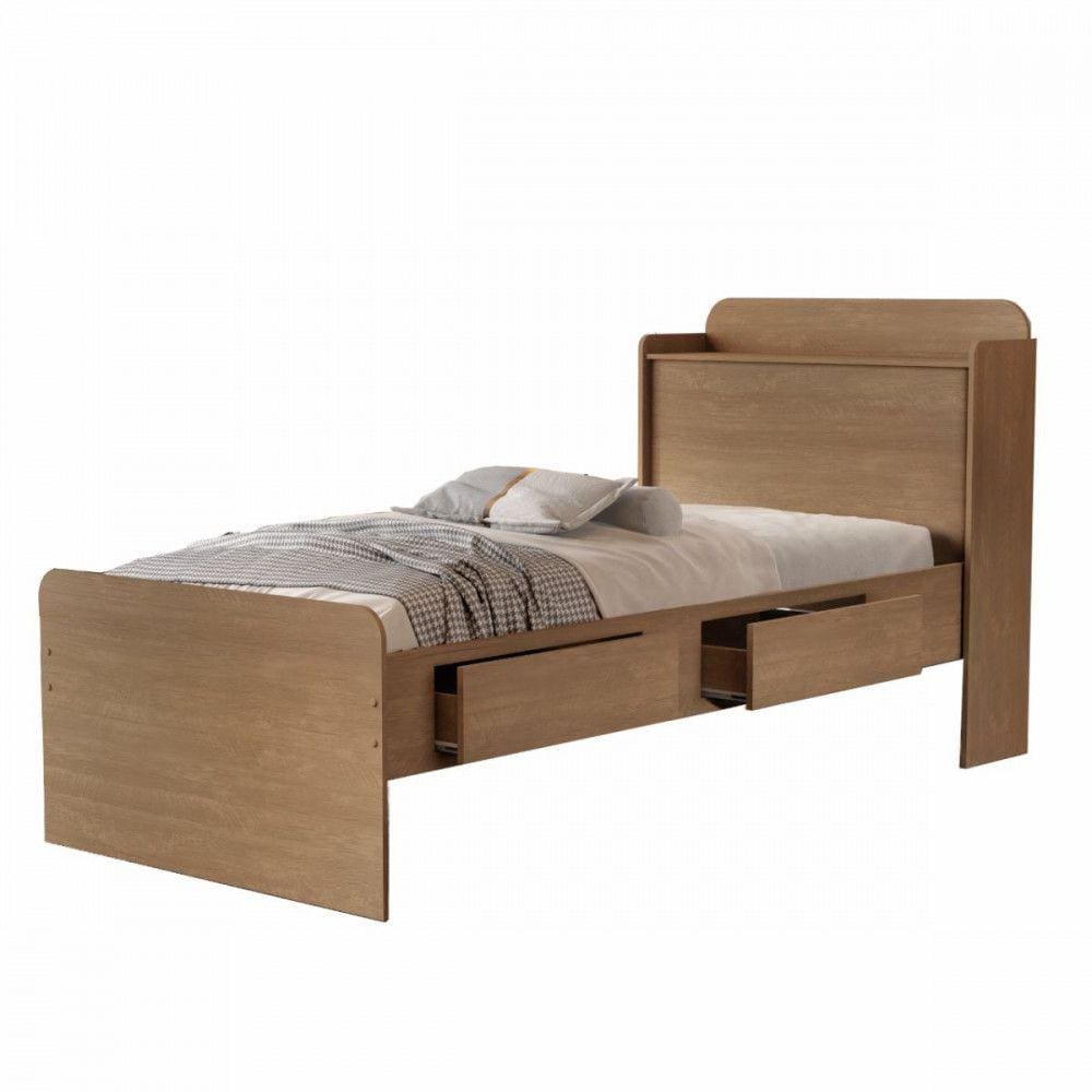 Cama de Solteiro Com Baú Tamiris Castanho Wood Cambel