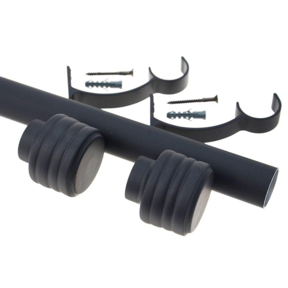 Kit Varão de Cortina Madrid 19mm 1,5 Metros Glacial Repuxada Couselo Preto